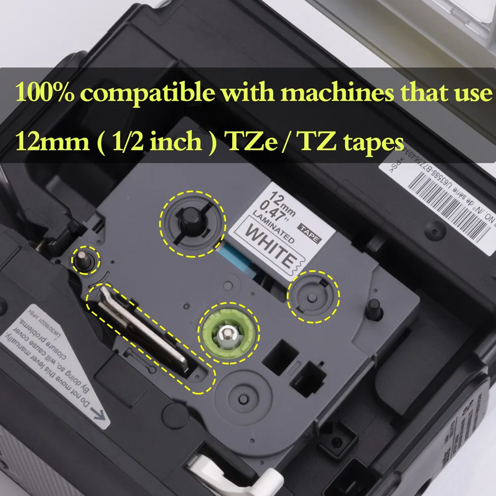 Weemay TZe231 laminated adhesive tape black on white 12mm 8m cassette tape recorder for Brother p-touch label printer