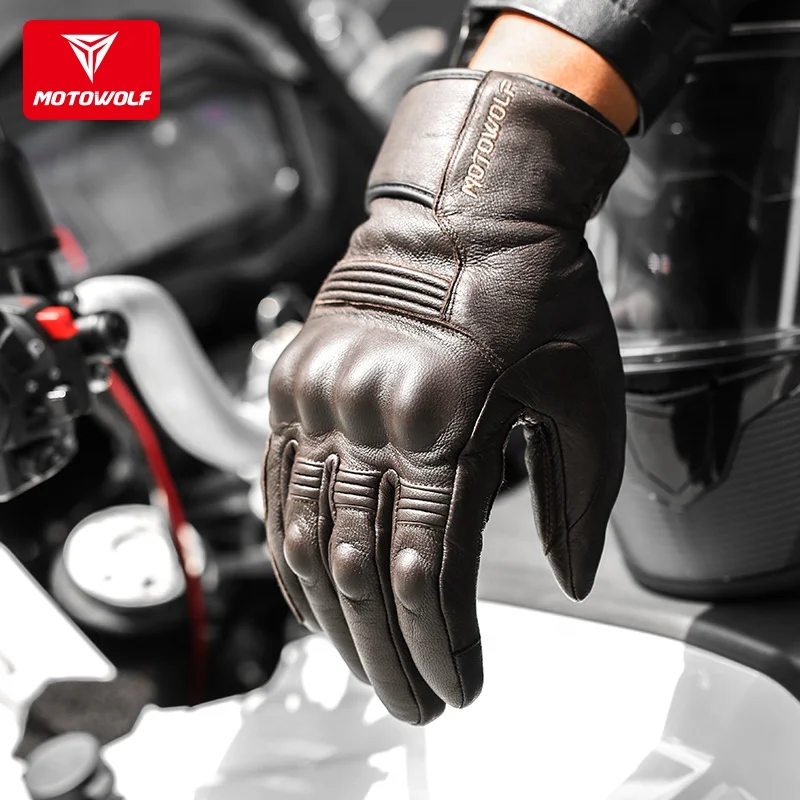 MOTOWOLF new sheepskin gloves windproof and wear-resistant winter motorcycle riding racing gloves