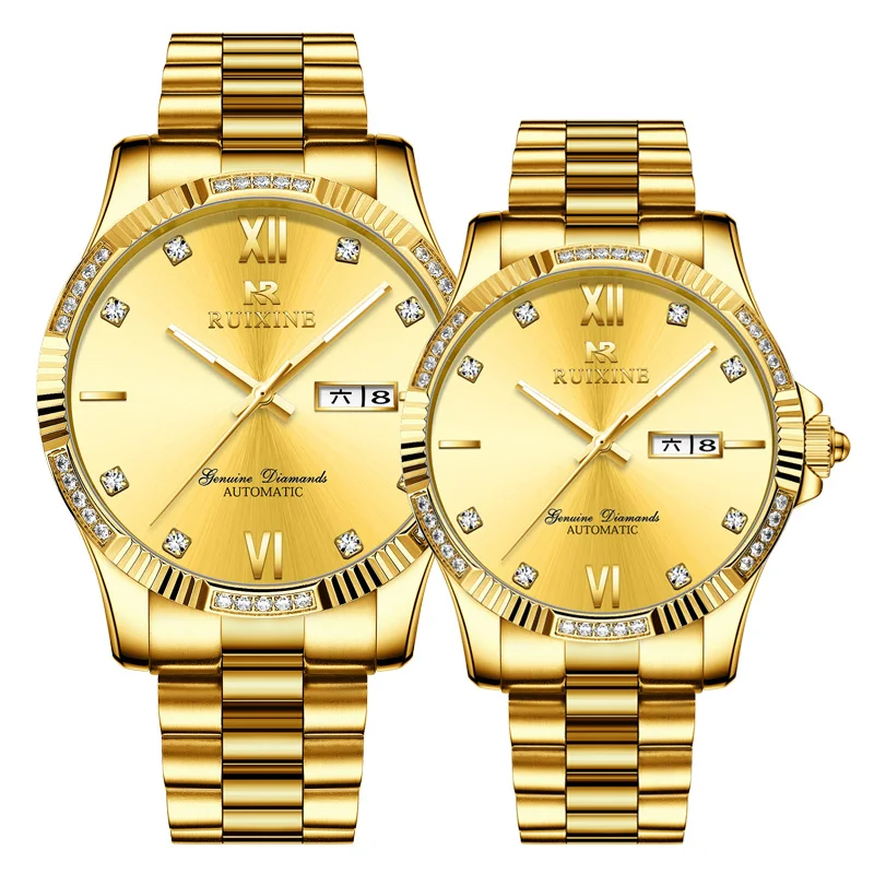 Full Diamond 14K 18K Gold Stainless Steel Mechanical Watch  R7123