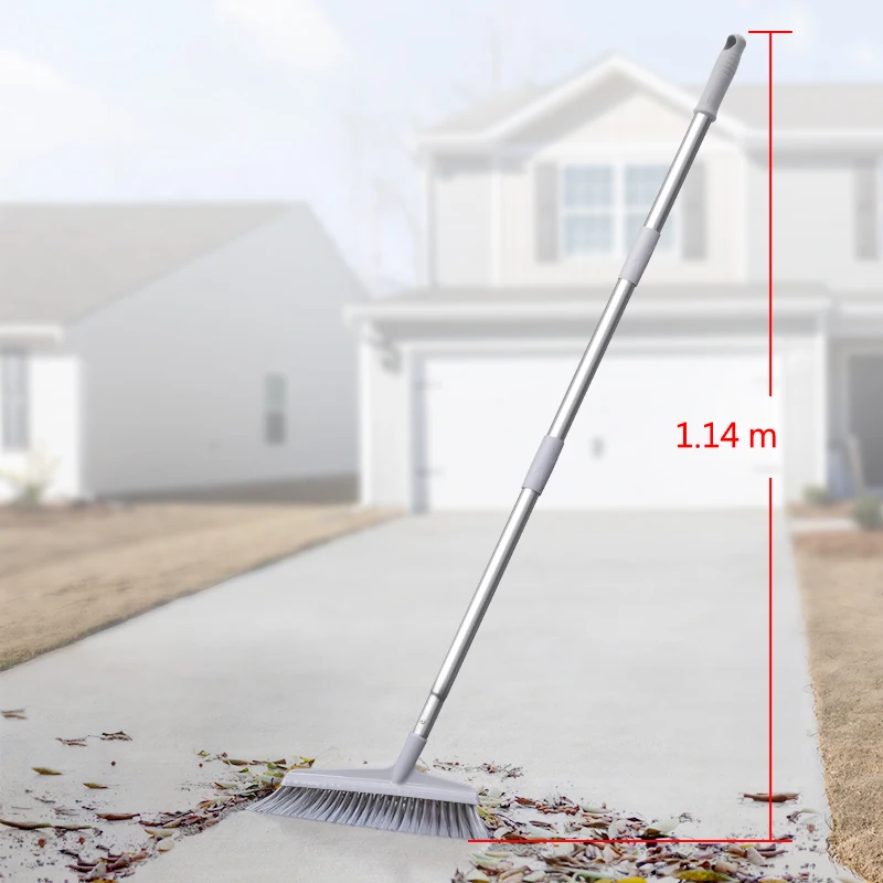 Plastic room cleaning bristle sweeping brush broom with metal telescoping broom stick for restaurants