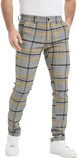 Wholesale Custom Slim Fit Stretch Plaid Dress Pants for Men Skinny Chino Pants Men Mens Chinos Casual Pants