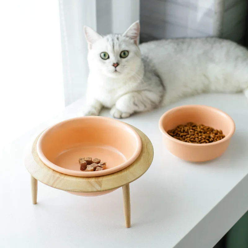 Оптовая продажа от производителя, хит продаж, умная кормушка для домашних животных, керамическая миска для собак с бамбуковой деревянной подставкой