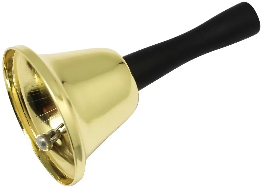 Call Bell for for Schools, Dinner Calling, Seniors Large Loud Black Wooden Handles Gold Steel Hand Bell Loud Call Bell Alarm