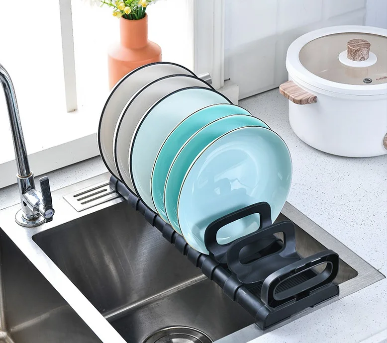 Kitchen plate drying rack adjustable dish drainer kitchen gadgets display rack for kitchen counter sink