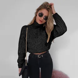 Sweaters Knitting Long Sleeve High Collar Sexy Twist Sweater Women Winter Clothes Pull Mode Femme Sueter Ropa De Invierno