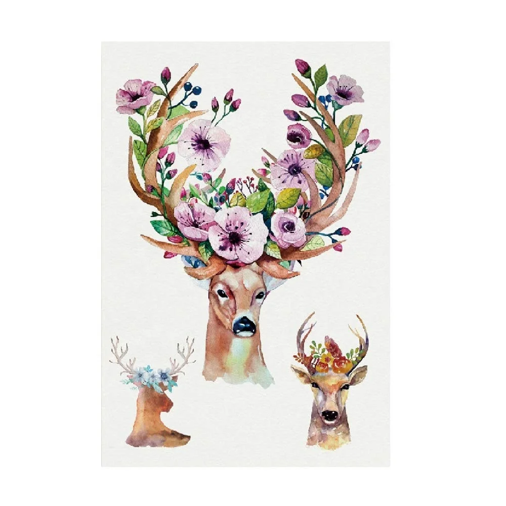 Custom ShadowTemporary Tattoo  Deer Horn Black English Stickers Waterproof Women Hand Animal Tattoos Adult Men Body Art Sheet