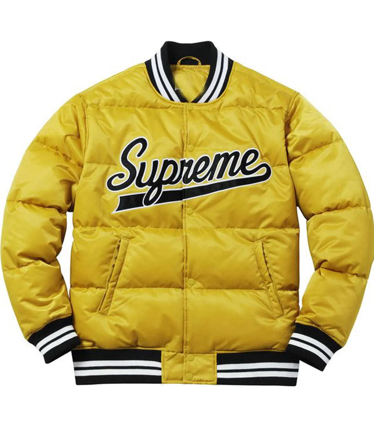 Yellow multi-colored custom Logo printed shiny puffer baseball bomber jacket men
