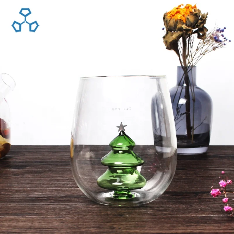 Fashion Christmas Tree Heat Resistant Custom logo Water Glass Cup