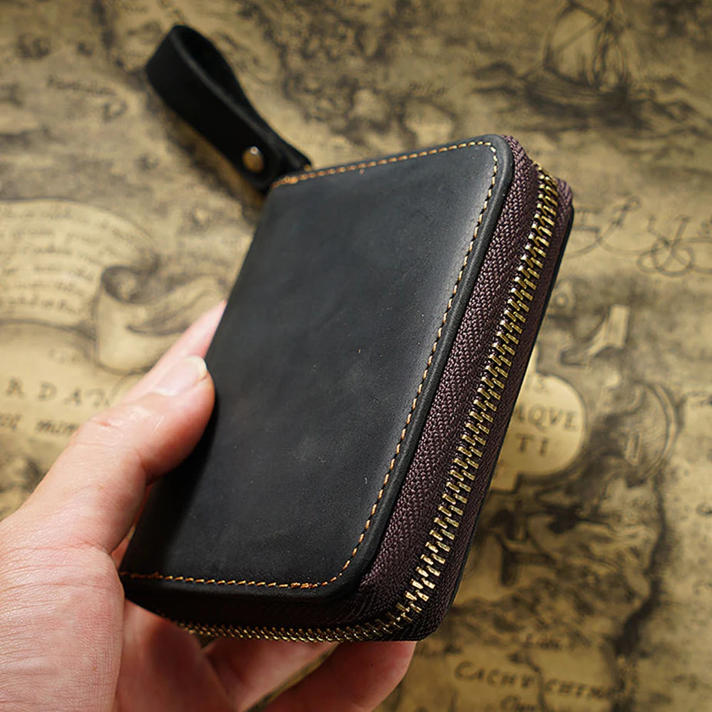 Large Capacity Vintage Genuine Leather Wallet, RFID Blocking Wallet with Card Holder Money Slot Bifold Zipper Wallet for Men