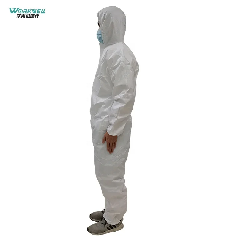 EN14126 Disposable TYPE6 Non Woven Tyvek suits 65g Biodegradable Elastic cuffs Coverall with hood Washable Reusable 510K