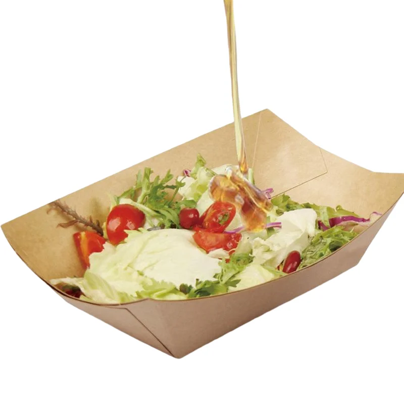 Disposable Kraft Paper Serving Tray Boat Snack French Fries Chicken Party Food Salad Take Out Containers