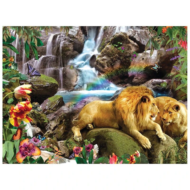 5d Diy Diamond Painting Love Lion Waterfall Cross Stitch Diamond Embroidery Animal Diamond Mosaic Posters Full Rhinestones Decor