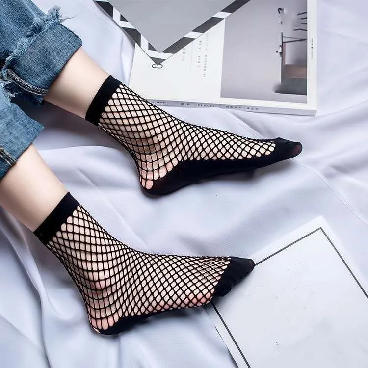 WholesaleWhite Black Bow Lace Elastic Breathable Nylon Nylon Hosiery Summer Thin Fishnet Mesh Ankle Socks