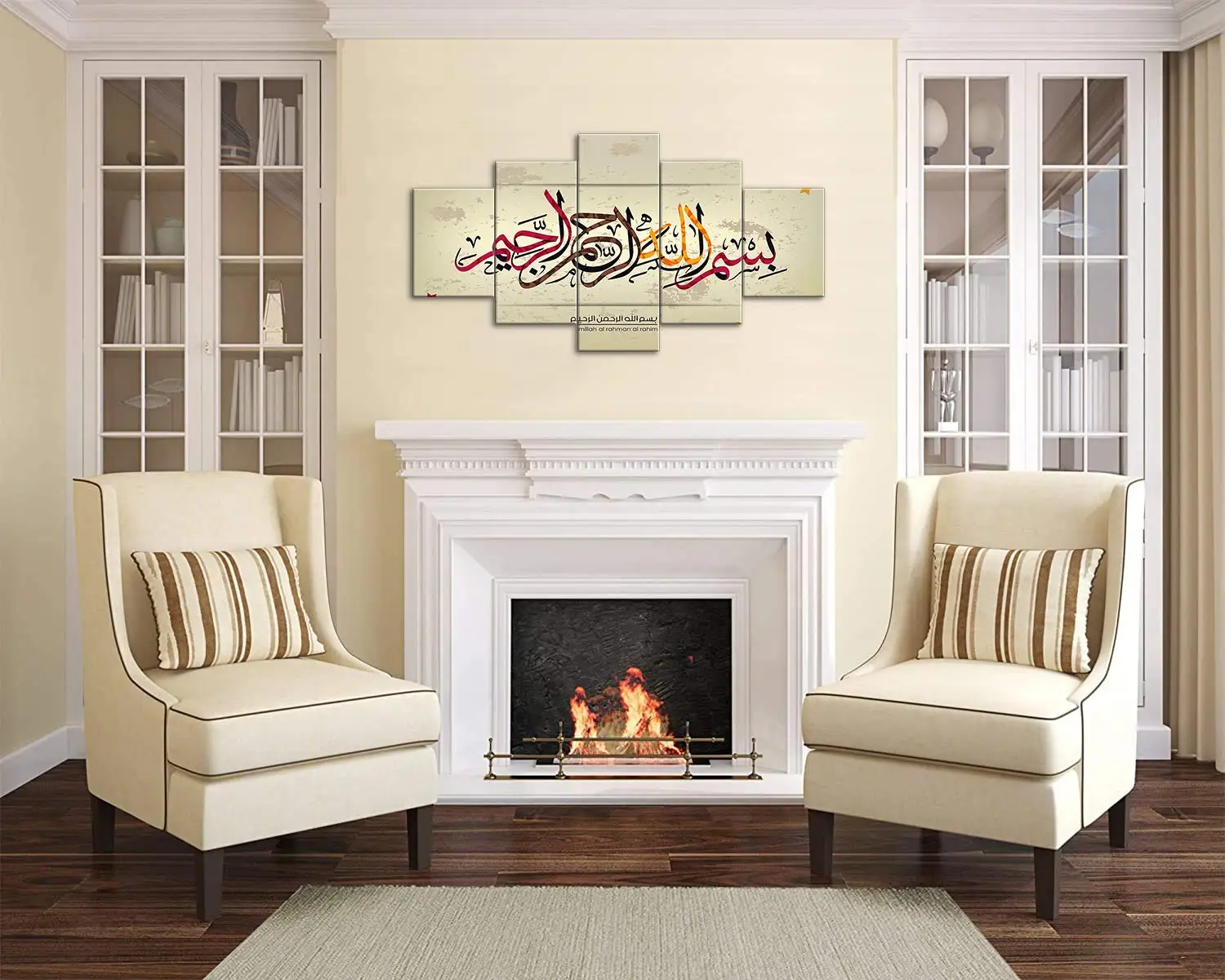 Hot sale 5 panels home decor canvas painting Muslim Islamic wall art decor painting with inner wood frame