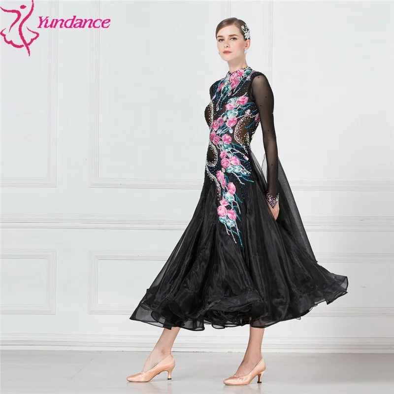 B-16492 Adult competition classy ballroom dance dress black performance ballroom dance costumes for women