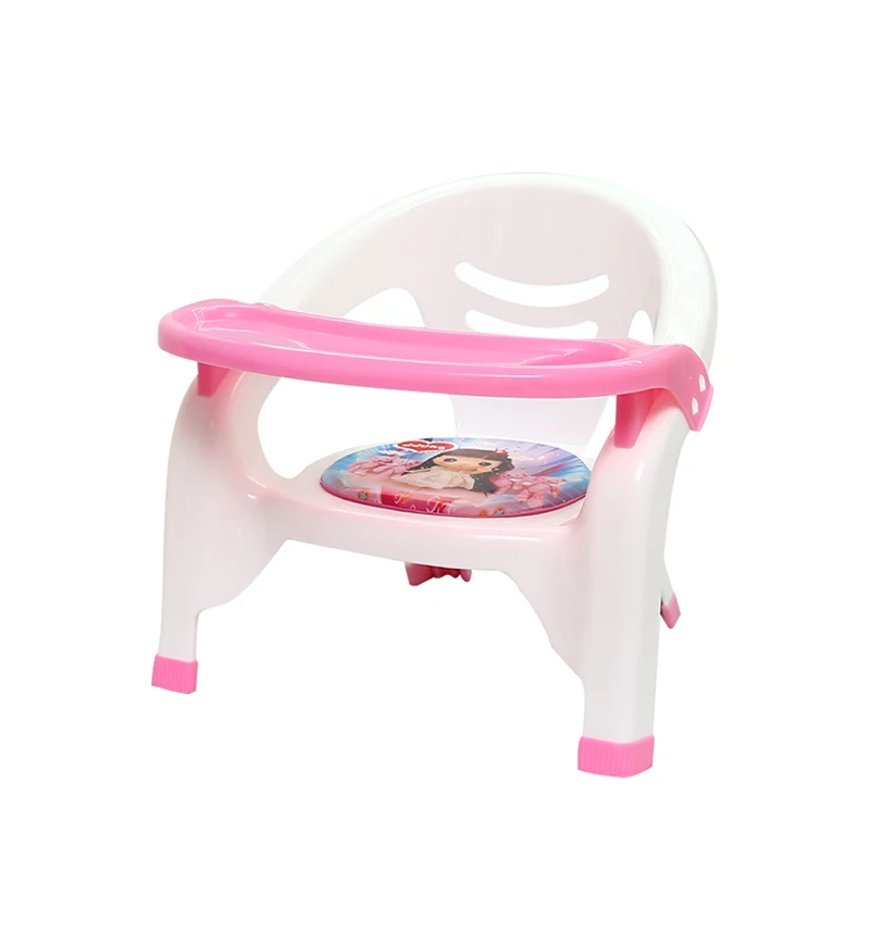Lovely cartoon printed kids safe plastic dinner chairs with table and sound