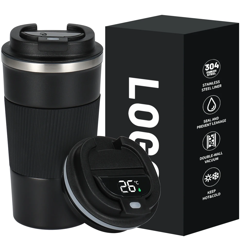 380ML 510ML Hot sales Digital LED temperature display tumbler smart coffee mug with silicone sleeve