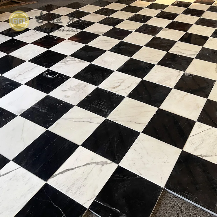 Custom Cut Size Tile Calacatta White Mix Nero Black Marble Floor Tiles Factory Supply