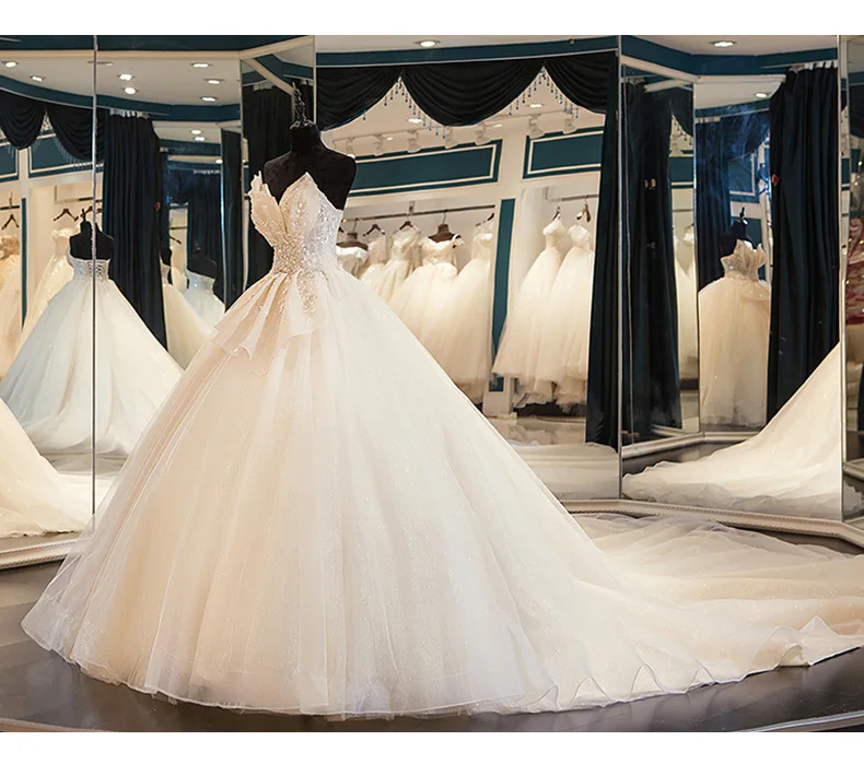 2022 Custom Plus Size Off Shoulder Wedding Dress Lace Pearls Ball Gown Wedding Dress For Women Celebrity