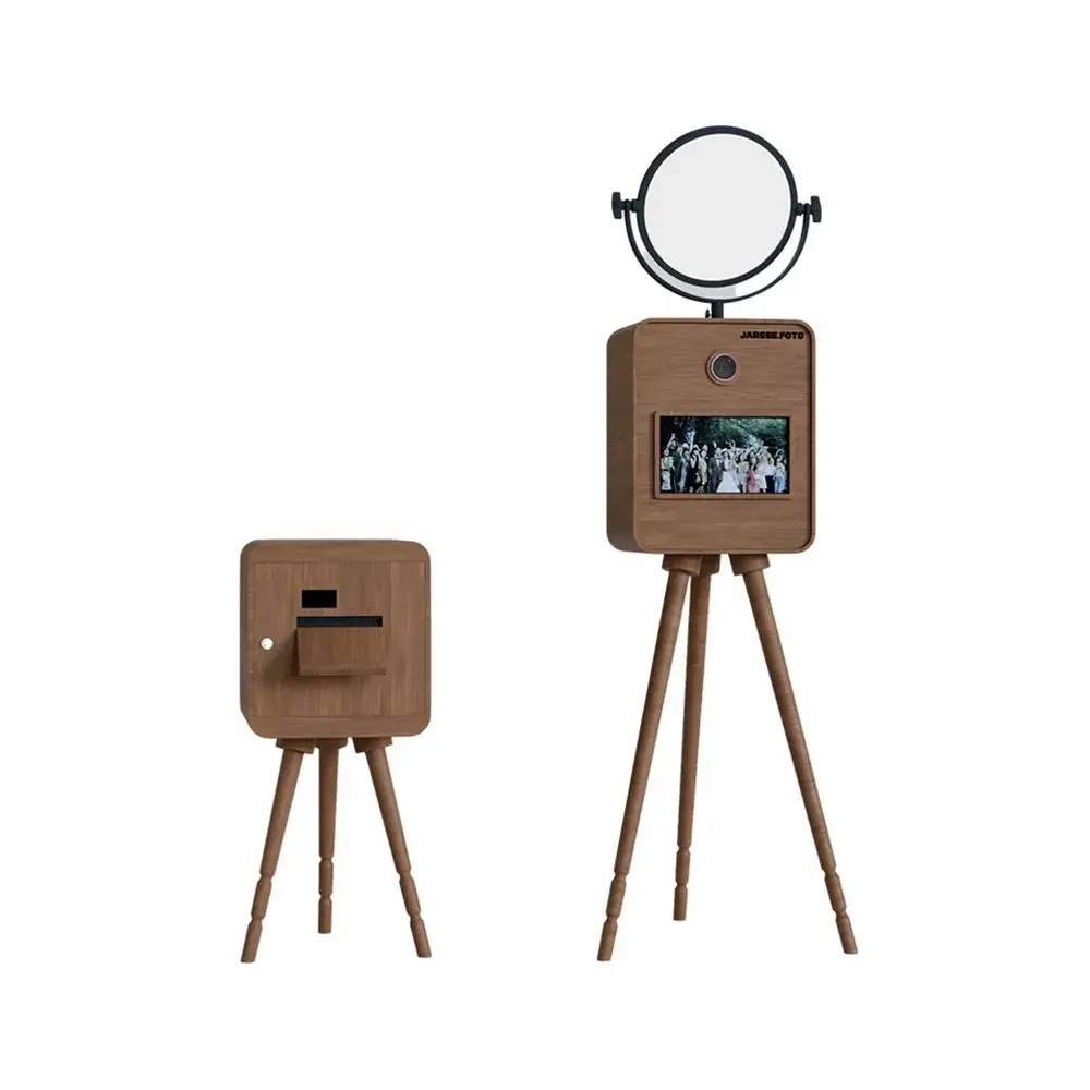 Vintage Red Oak Wood Photobooth Machine Retro Wooden Photo Booth for Weddings and Events