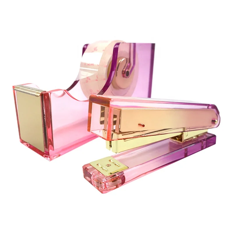 JSM Gift Box Set 6In1 Custom Acrylic Stapler Tape Dispenser Pen Holder Scissor Memo Box For School Student