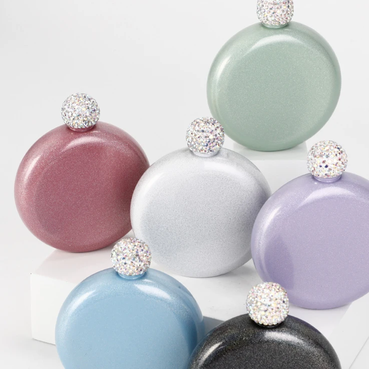 Стразы с алмазной крышкой из нержавеющей стали 5 унций круглая фляга