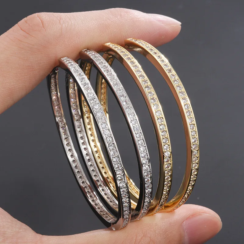 Luxury Jewelry 53mm Brass Zircon Gemstone Large Crystal Rhinestone Hoop Earrings Jewelry Women earrings wholesale bulk