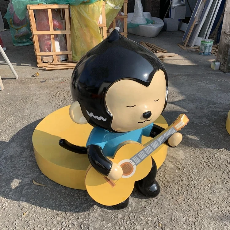 Play guitar monkey cartoon Art animal model cartoon statue custom factory Large outdoor decorations Store props