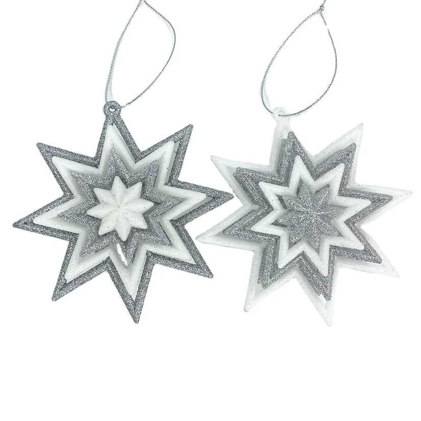 
Factory Direct Sale Shiny Starbrust 10cm Silver White Glitter Star Christmas Ornament Tree Hanging 