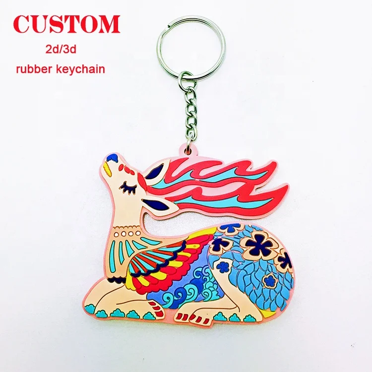 Custom deer anime figure keychain 2d 3d soft pvc rubber keychain custom logo shape personalized keychain