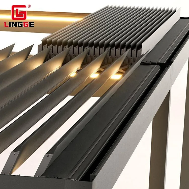 Folding Blinds Gazebo Garden Sunshade Electric Aluminum Gazebo With Light Strip Customizable Color Waterproof Gazebo