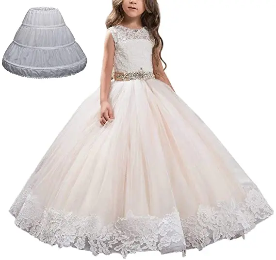 
3 Hoops Full Slips Flower Girls Kids Underskirt Petticoat 
