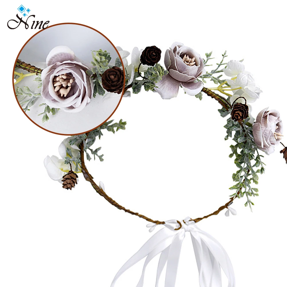 Simulation wreath bride wear hair accessories Mori pine cone headband