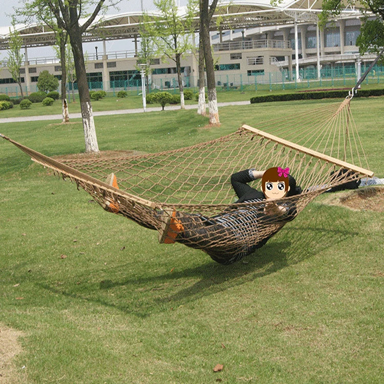 Single mesh Hammock Hanging Swing Wooden Stick Cotton Rope with Hooks Outdoor Travel Camping Sleeping and Rest net Hammock