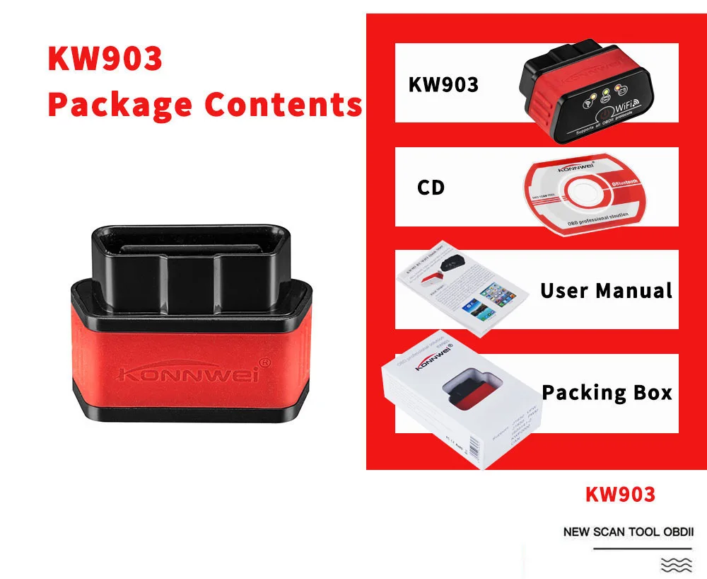  Автомобильный OBD2 считыватель кодов KONNWEI KW903 мини-сканер ELM327 KW902 диагностический инструмент Wi-Fi для IOS и