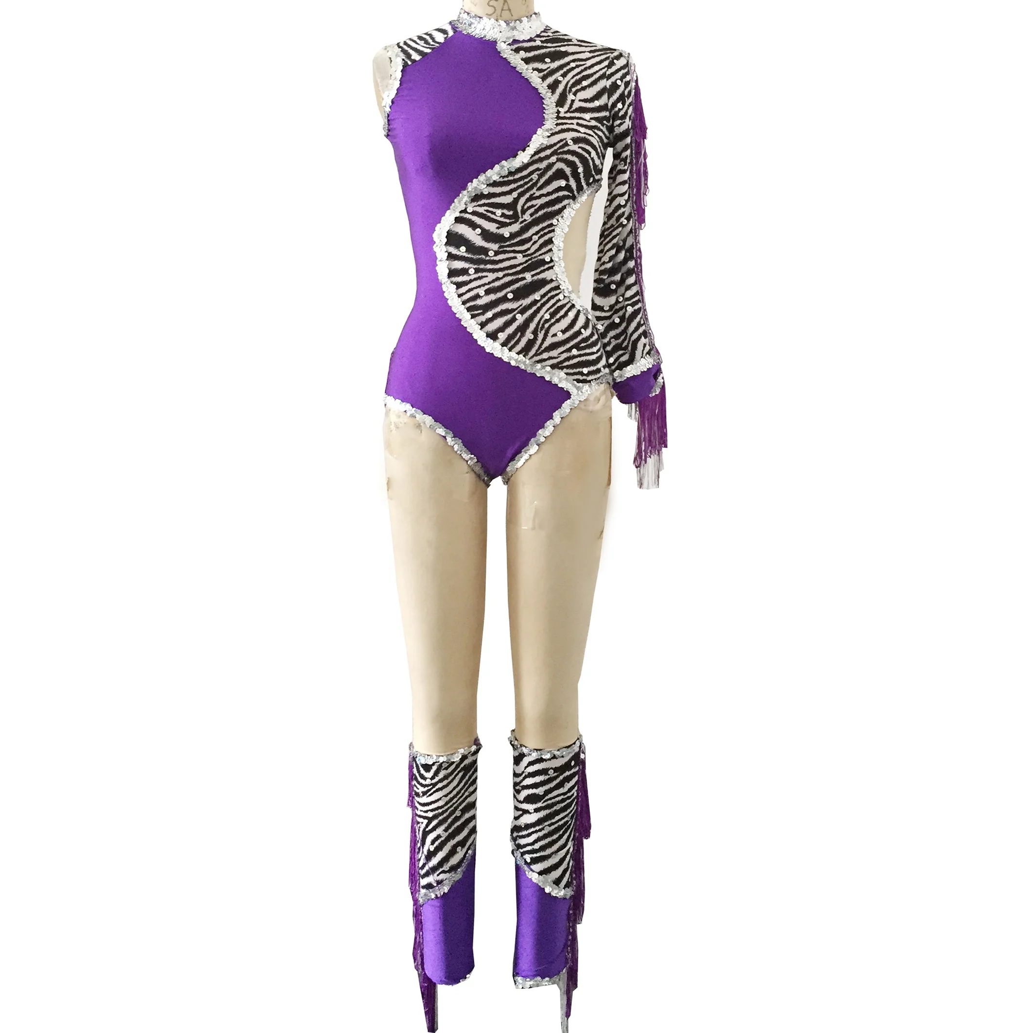 women jazz dance leotard zebra print modern western cheer dance costume Animal forest stage play performance  wear