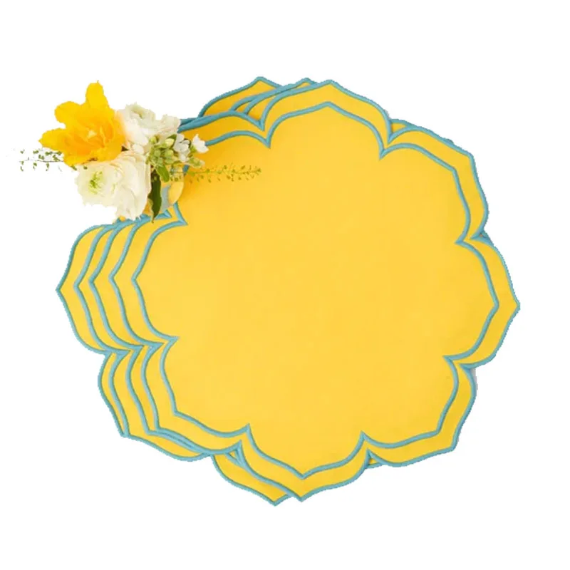 Nature Linen Napkins Hemstitch Embroidery Linen Dinner Napkin Custom LOGO Placemats Restaurant Wedding Handmade Customized Logo