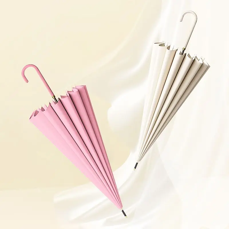 Factory Direct Sale Uv Umbrella Solid Umbrella 16 Open The Manual Long Handle Umbrella