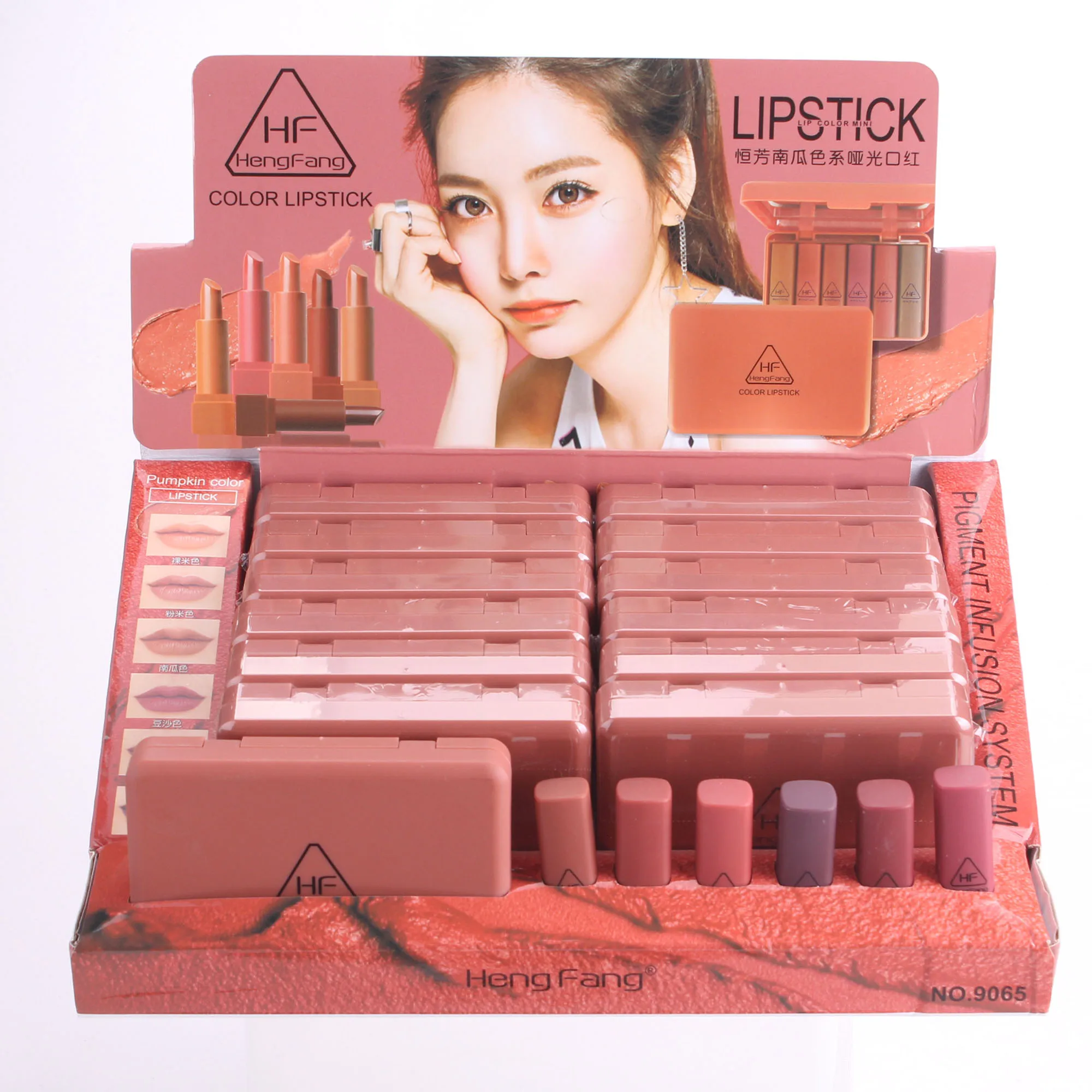 Ready To Ship 6 pieces hengfang Mini Matte nude red Vegan lipstick Pumpkin organic woman Lipstick Set for girls