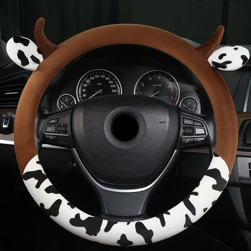 Hot Sale Universal Short Plush Leopard Cow Print Car Steering Wheel Cover