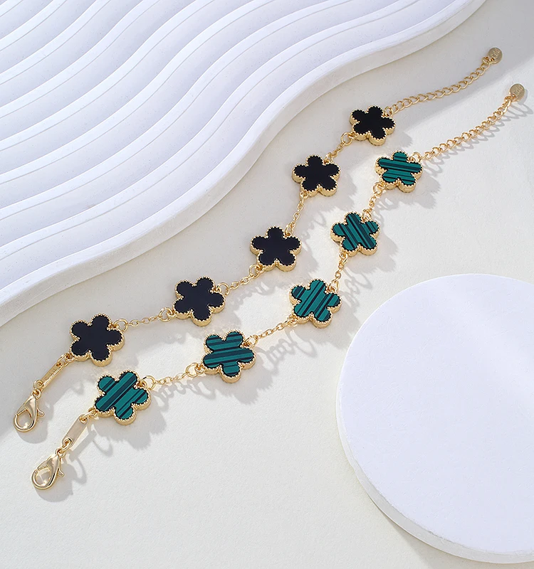 CDD Fashion Classic Colorful Double Sided Plum Blossom Five Leaf Grass Flower Bracelet Daily Wear Jewelry for Women