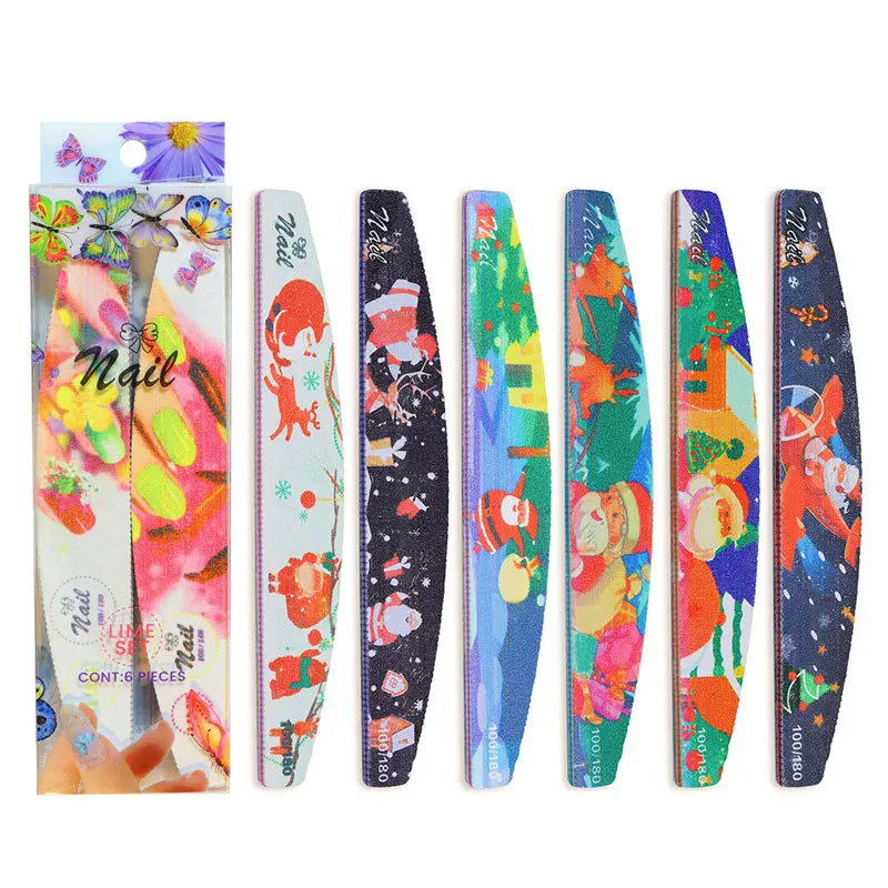 New Arrival Christmas Series Nail File Flowers Pattern Nail Files Set Double-sided Sanding Strip for Manicure