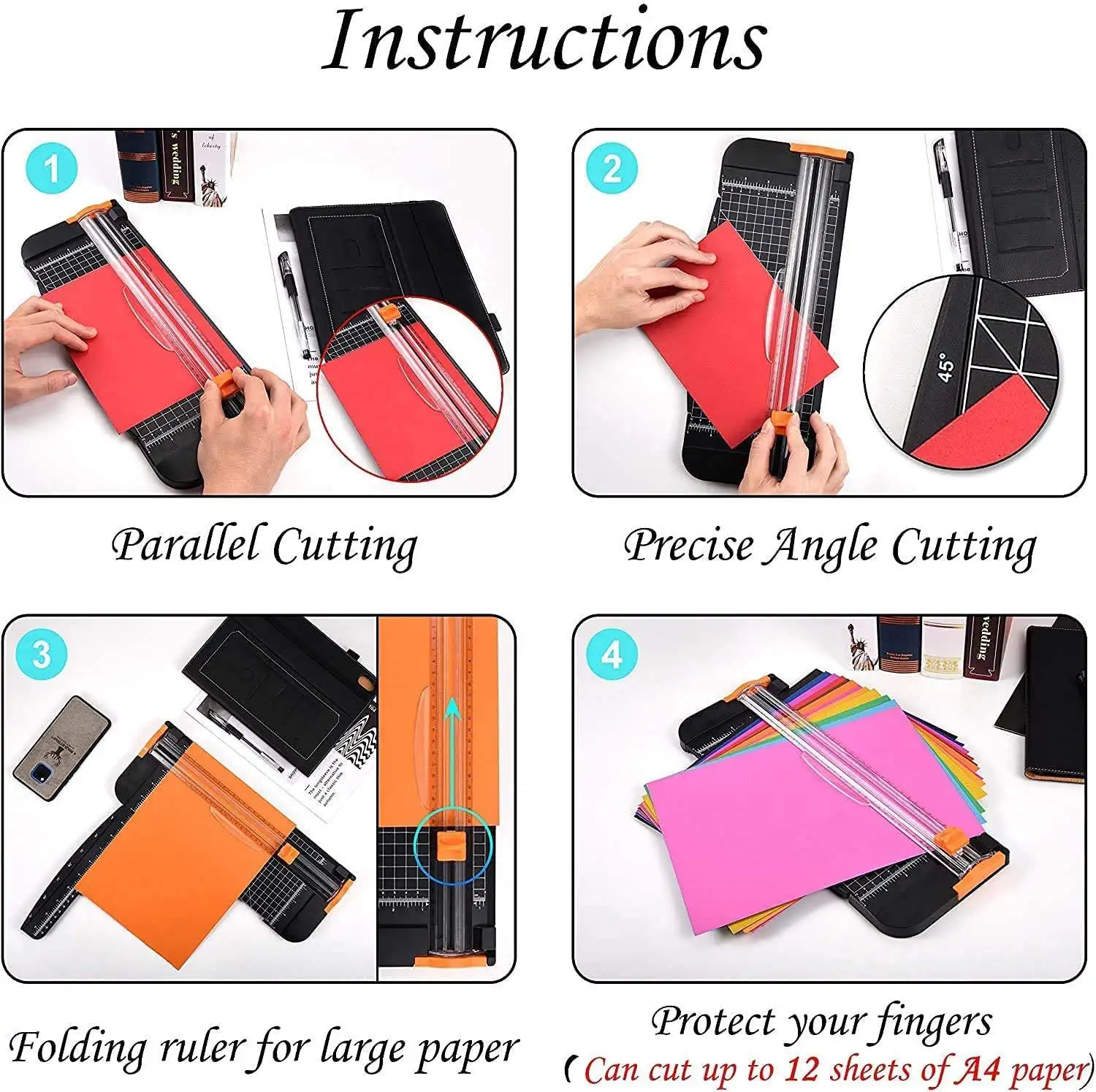 Titanium Paper Trimmer Scrapbooking Tool with Automatic Security Safeguard Side Ruler for Craft Paper Firbon A4 Paper Cutter