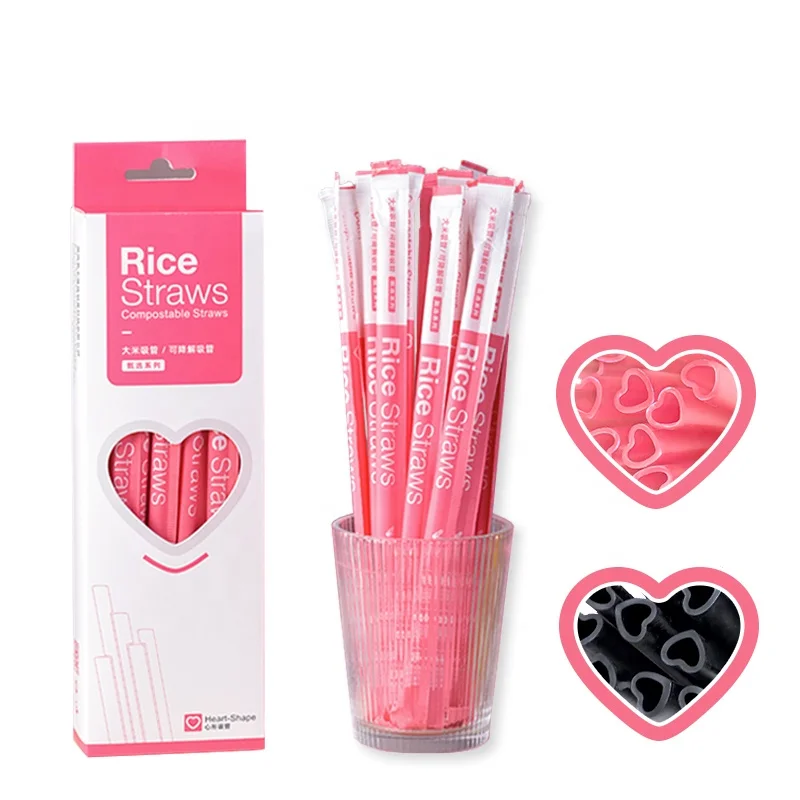 Heart-Shaped Rice Drinking Straws Edible Straws Individually Packaged Compostable  Romantic for Cocktails Coffee Bars Parties