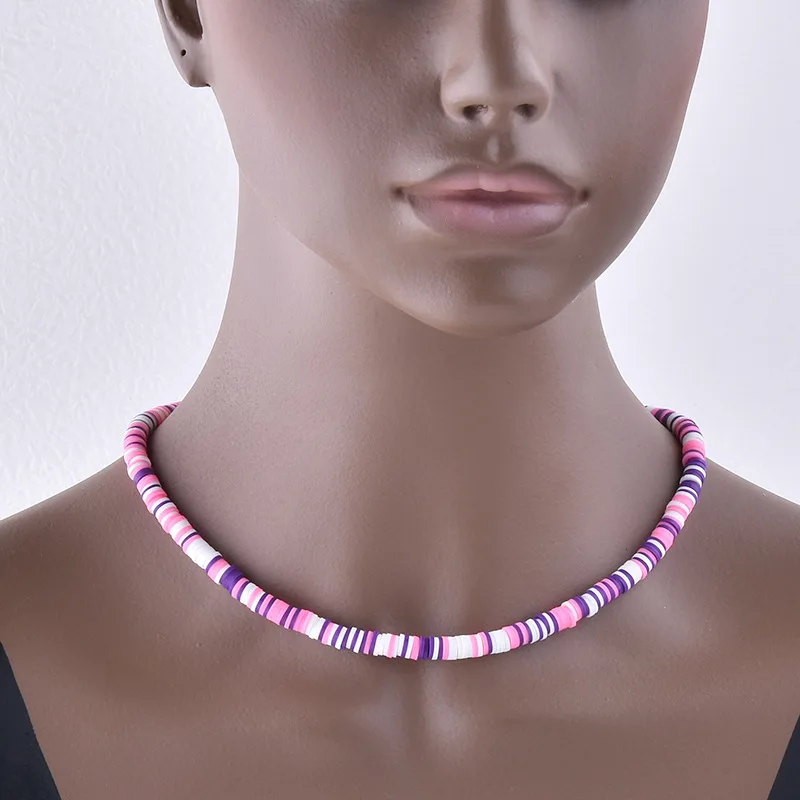 Boho Summer Beach Handmade Multi Color Heishi Polymer Clay Beaded Necklace Choker For Women Men