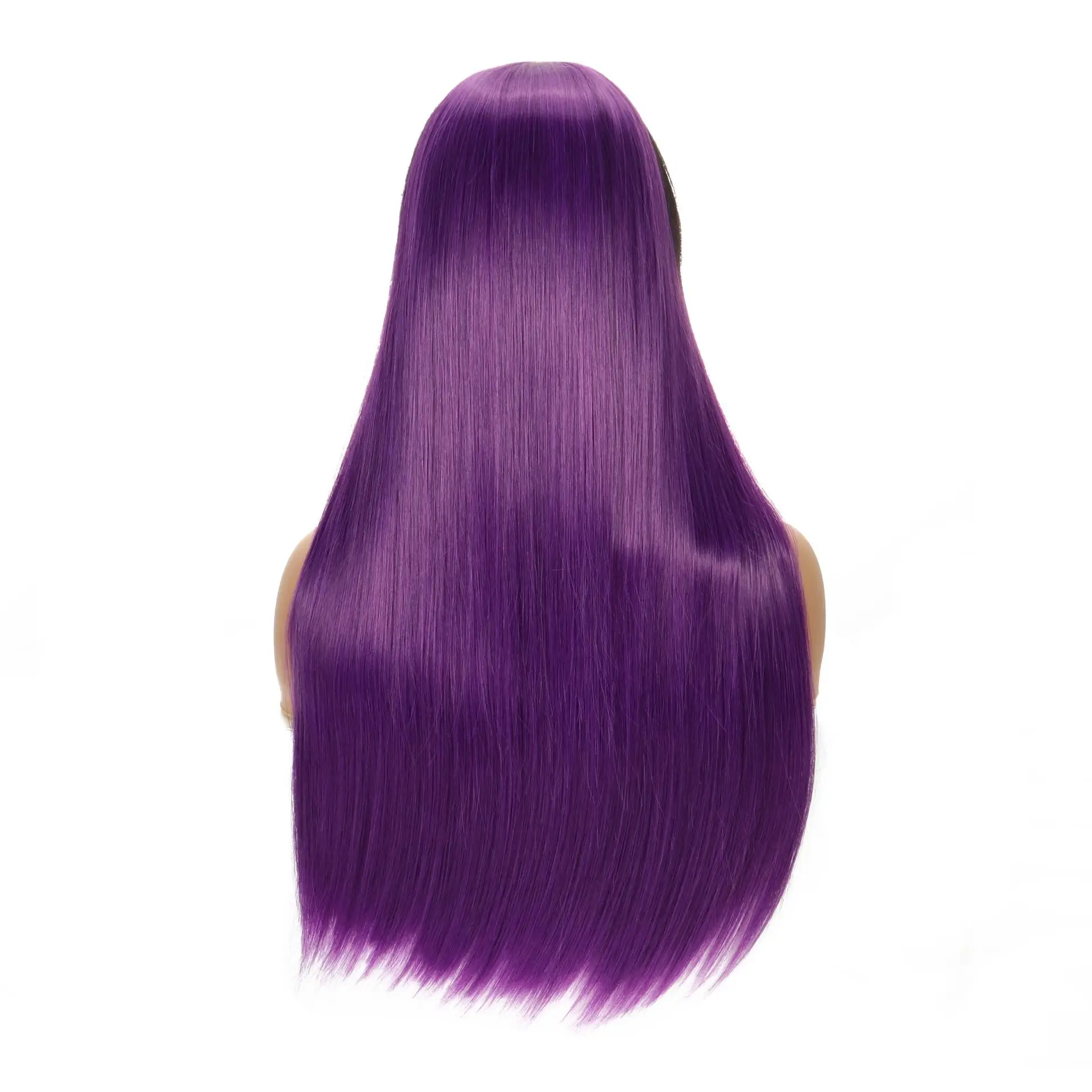 Градиентные прямые волосы из химического волокна, фронтальные кружева, фиолетовые, средние, длинные прямые волосы, полуручной парик