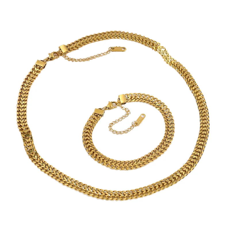 Qiuhan OEM ODM Retro Simple Double Band 18K Gold Plated Link Chain Choker Necklace