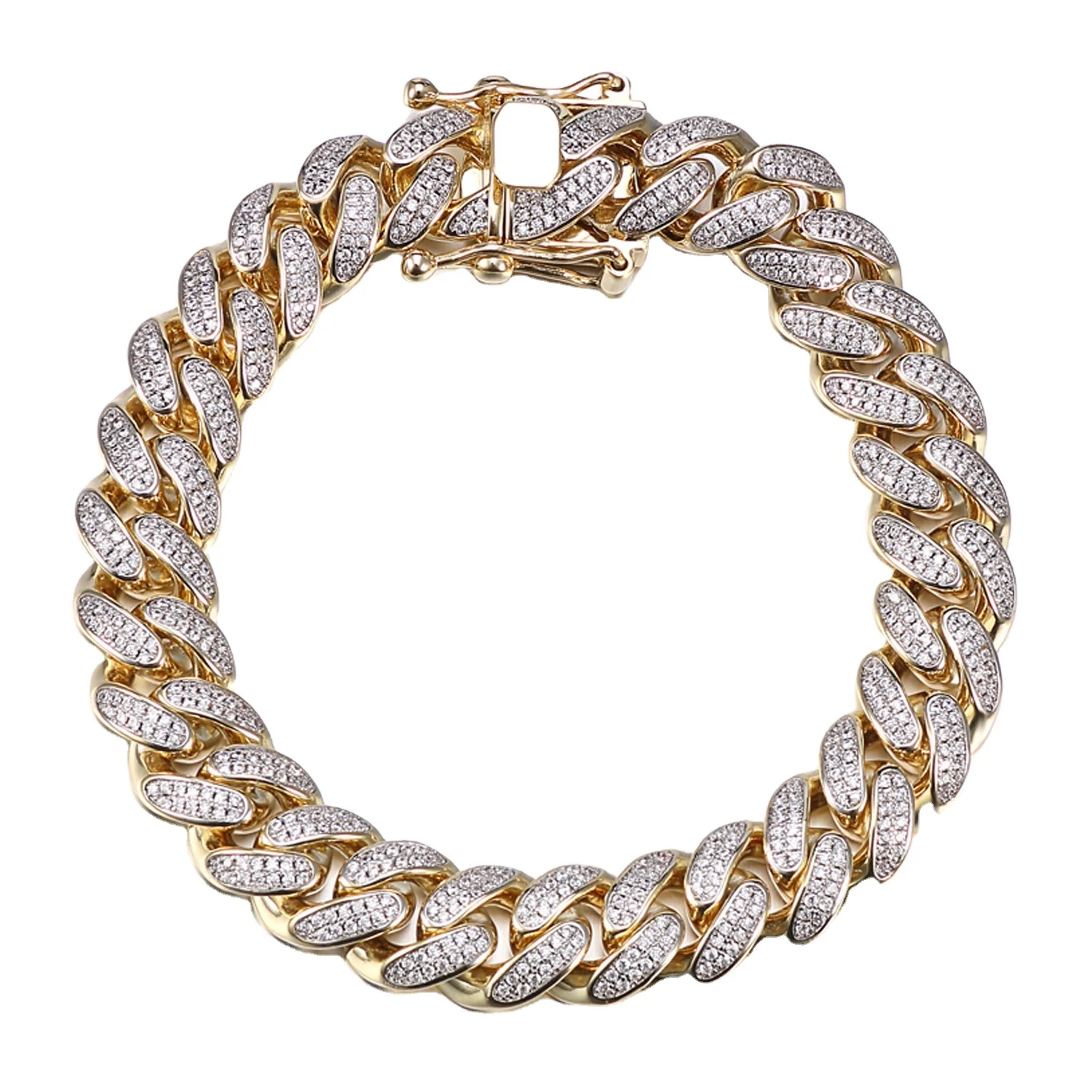 New Designs 925 Silver Gold Plated Zirconia Diamond Iced Out CZ Cuban chain Bracelet  Hip Hop Mens Jewelry Gold Link Bracelet