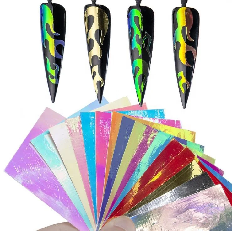 
16pcs/set Adhesive Laser holographic nail sticker neon nails stickers for nail decoration 