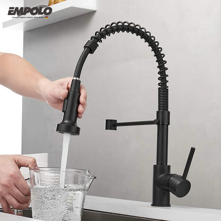 High Quality Single Hole Solid Brass Mixer Sink Faucet Matte Black Water Tap Pull Out Kitchen Faucets With Pull Down Sprayer